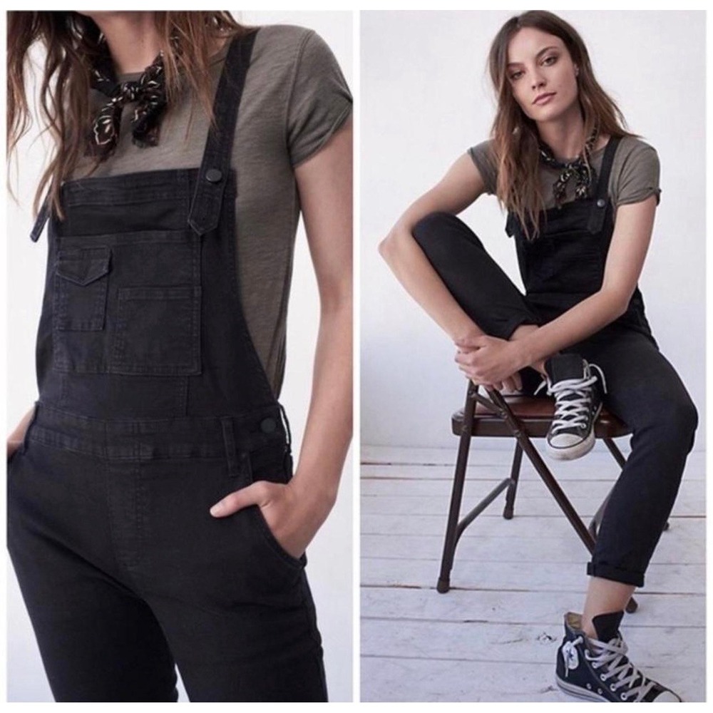 Free People Washed Denim Overall Black Skinny Overalls Size 27 $138
